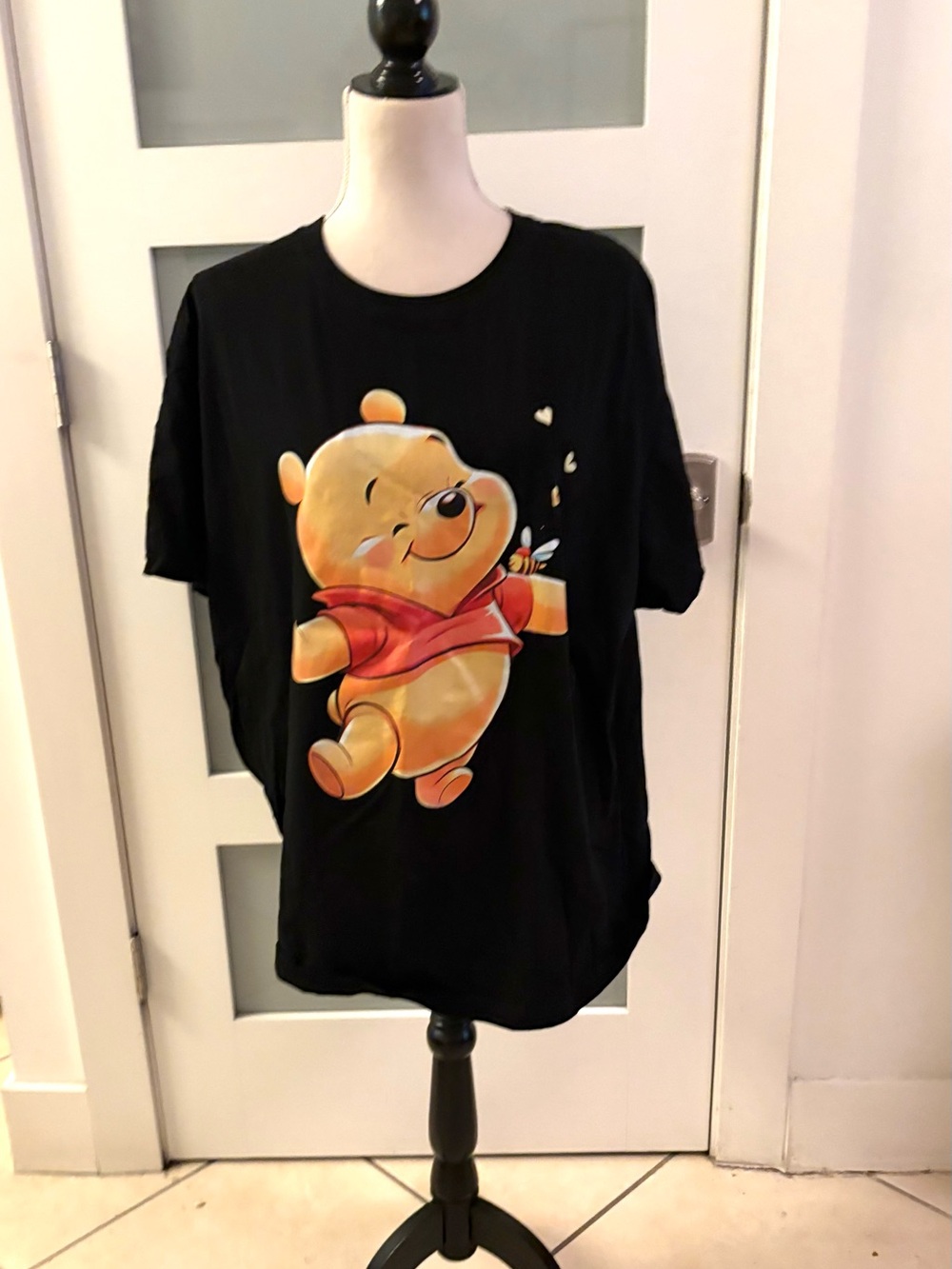 SHEIN Black Short Sleeve Tee with Winnie the Pooh Graphic
